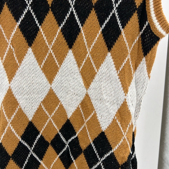 Derek Heart tan argyle sleeveless sweater dress preppy lightweight neutral fall - Picture 3 of 8